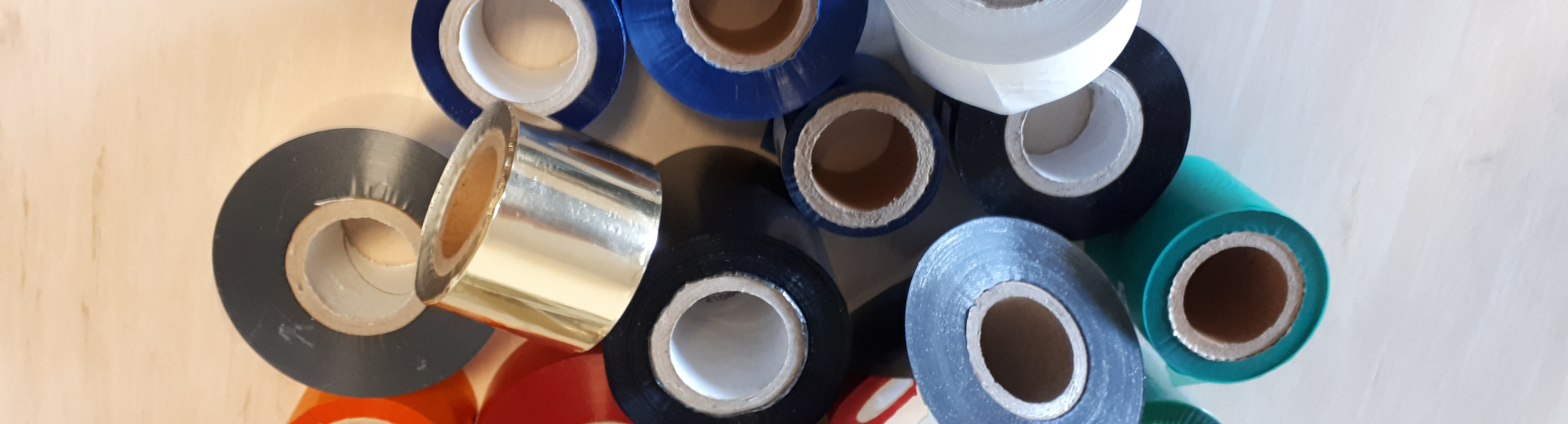 Thermotransfer ribbons, satin ribbons, polyester ribbons for clothing labels